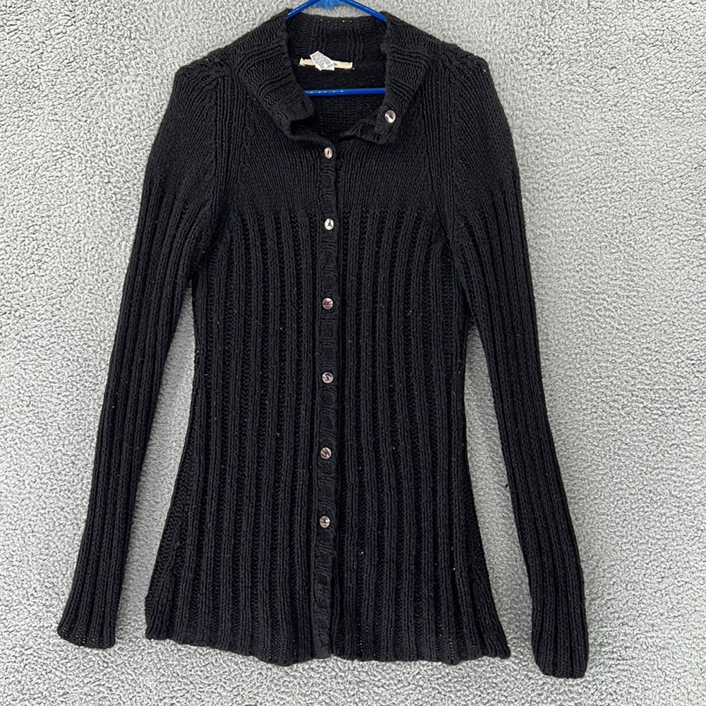 Free‎ People Button Down Cardigan Sweater Womens Medium Black Soft Stretch Fall
